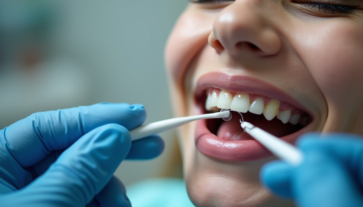 Vista ravvicinata di denti con applicazione di fluoro