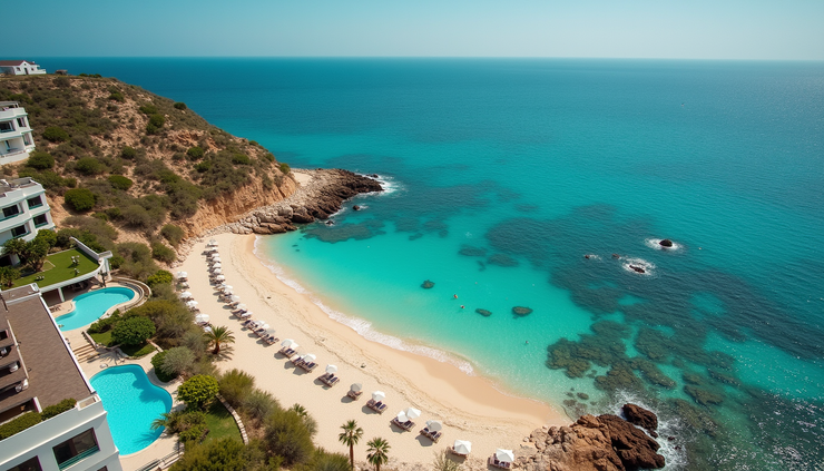 Vista aerea di un resort fronte mare a Boa Vista con piscina e spiaggia privata