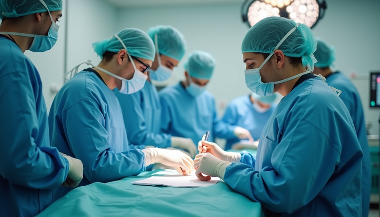 Vista frontale di una stanza d’ospedale con attrezzature per chirurgia vertebrale