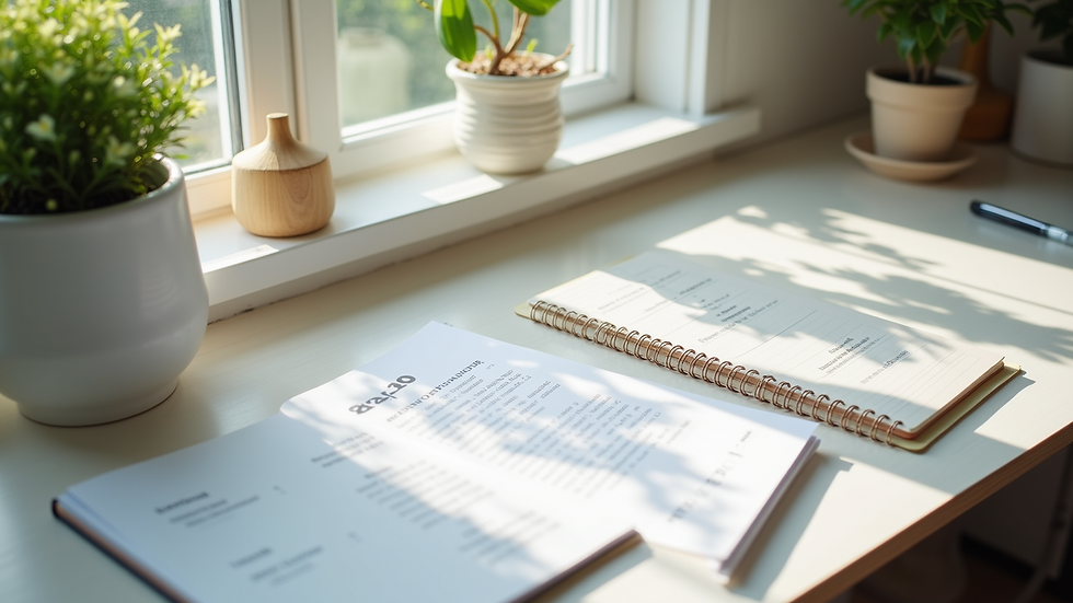 High angle view of a clean workspace with natural light