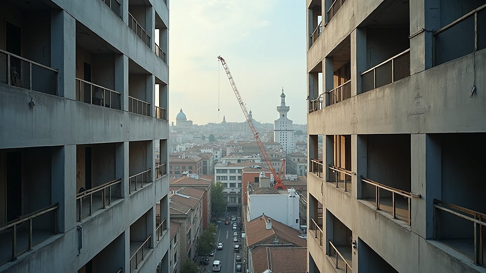 Vista dall'alto di un team di operai edili che coordinano lavori di ristrutturazione a Torino