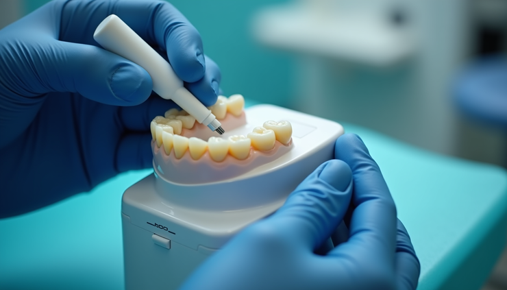 Vista ravvicinata di uno scanner intraorale digitale in uso durante una visita odontoiatrica a Torino