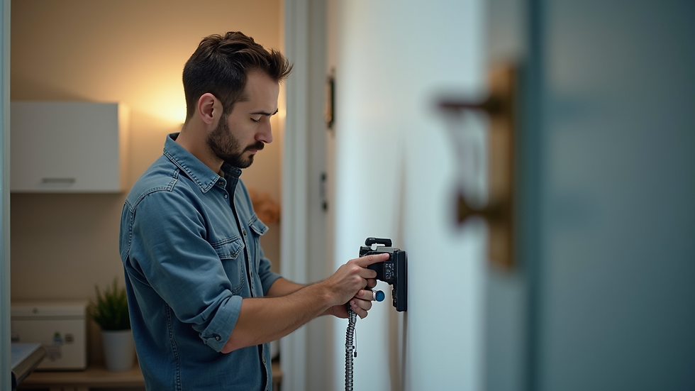 Vista laterale di un tecnico Hidrogen durante l’installazione di un depuratore domestico