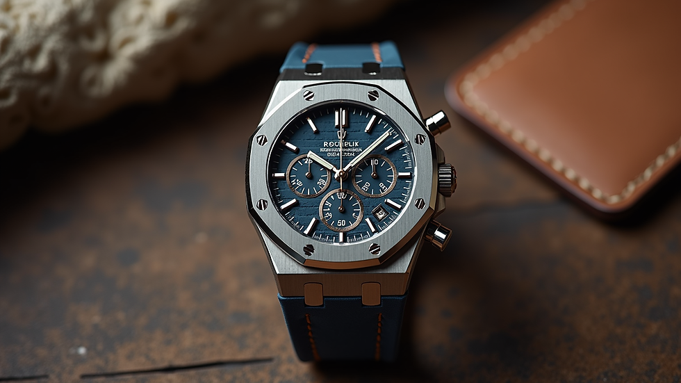 Vista frontale di un Royal Oak con bracciale integrato in acciaio