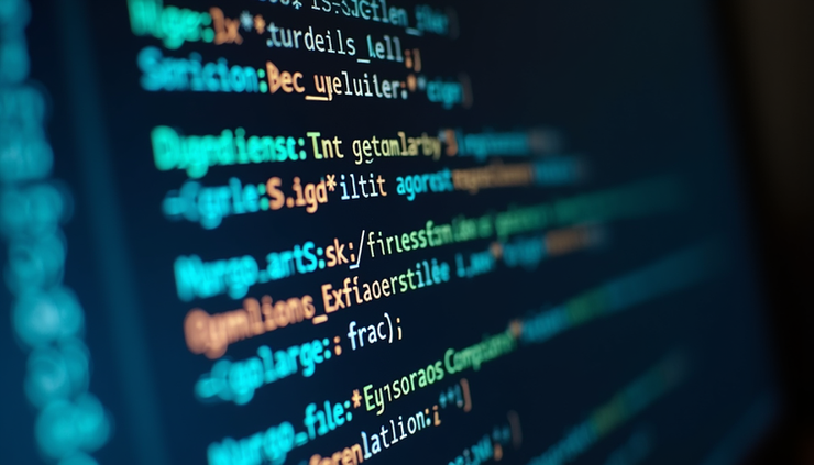 Vista frontale di un monitor con codice sorgente che rappresenta regole di conformità