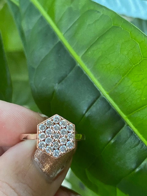 14k Rose Gold "Ella" Diamond Hexagon Ring
