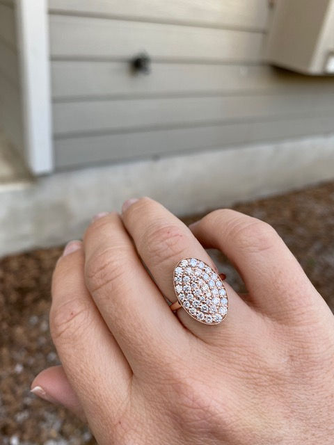 14K Rose Gold Oval Pave Cluster Ring