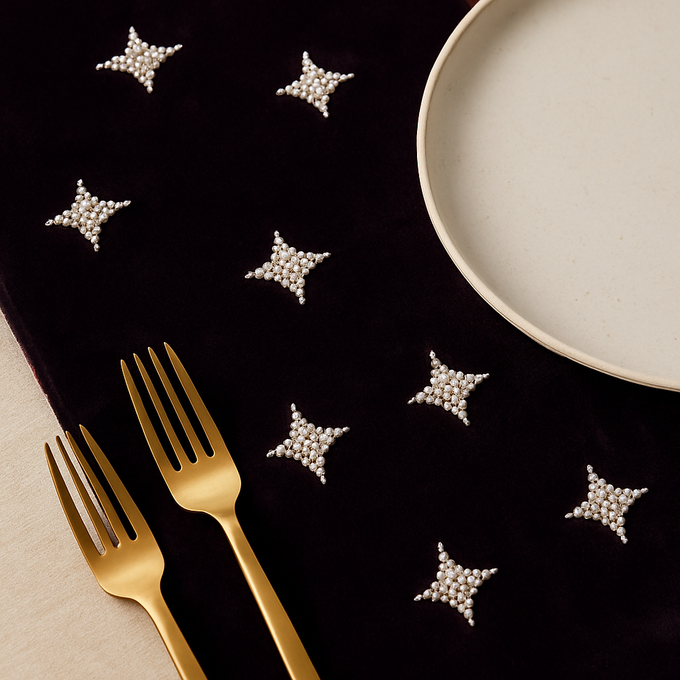 Thumbnail: Velvet Table Runner with Handcrafted Pearl Embroidery