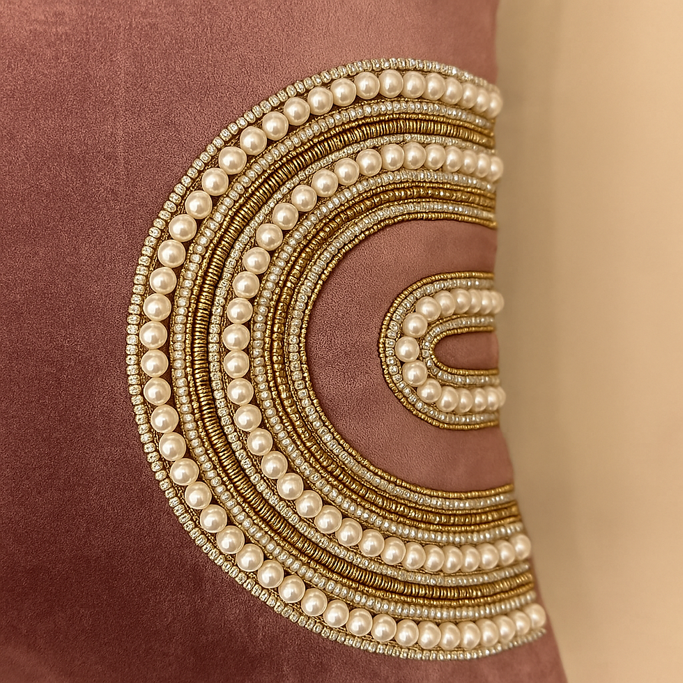 Thumbnail: Orbit Luxe – Rose Velvet Cushion Cover with Golden Embellished Circles