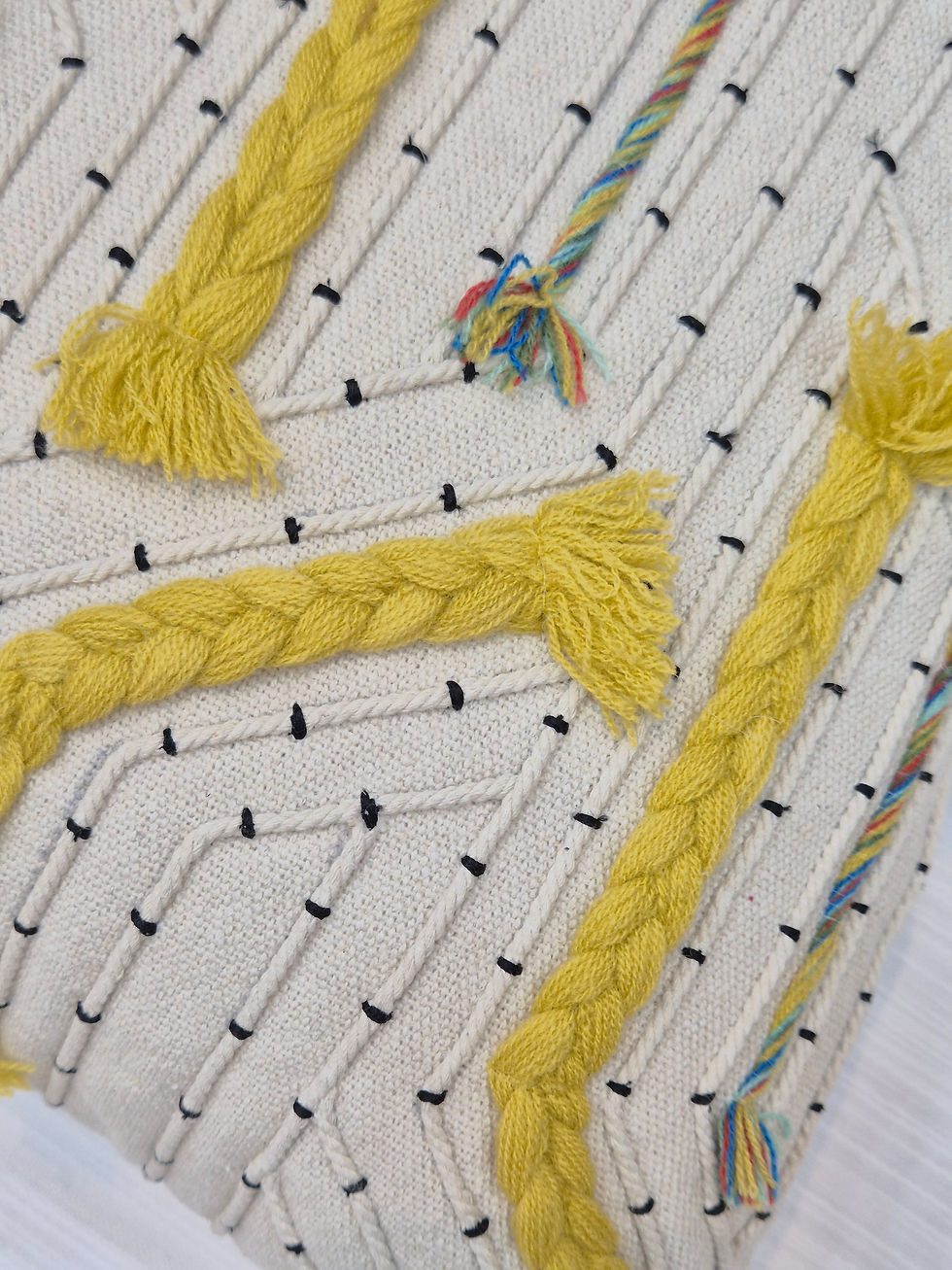 Thumbnail: Boho Textured Cushion Cover 16x16 Inch | Cotton Embroidered Pillow