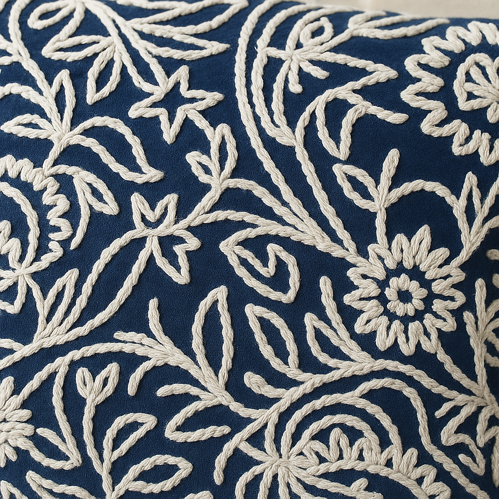 Thumbnail: Navy Bloom –  White Crewel Embroidery
