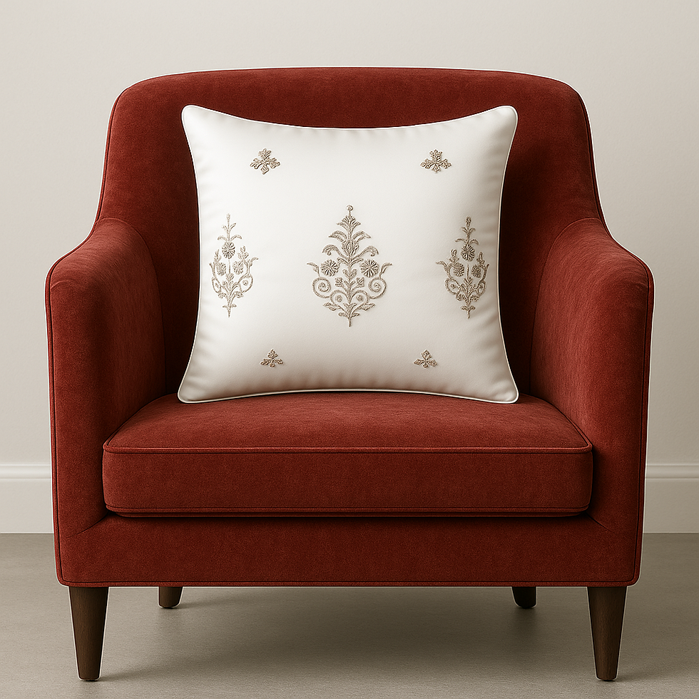Thumbnail: Silver Bloom – White Satin Cushion Cover with Intricate Silver Embroidery