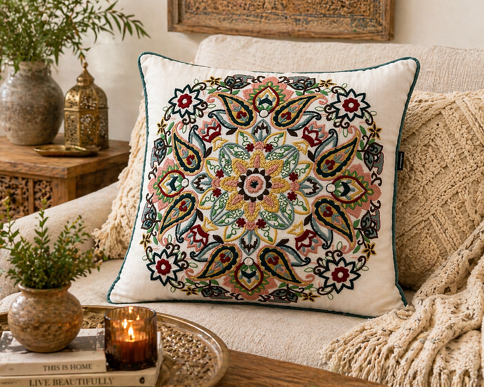 Thumbnail: Multicolor Mandala Embroidered Cushion Cover 16x16