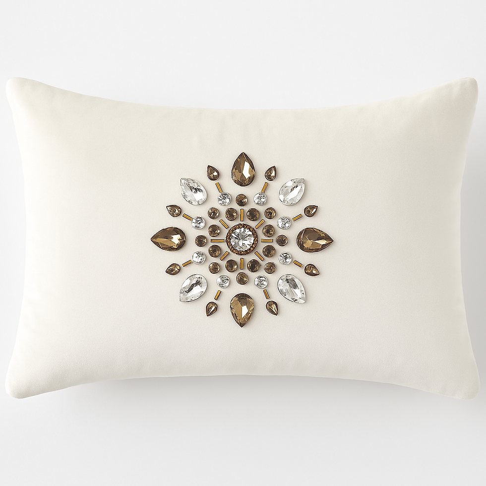 Thumbnail: Off-White Satin Cushion Cover with Crystal Medallion Embellishment – 16x16