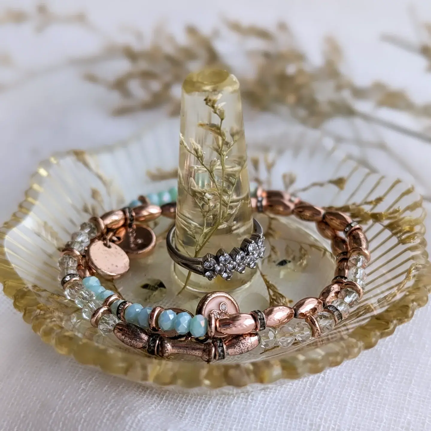 Ring Holder & Jewellery Dish - Limonium & Prehnite