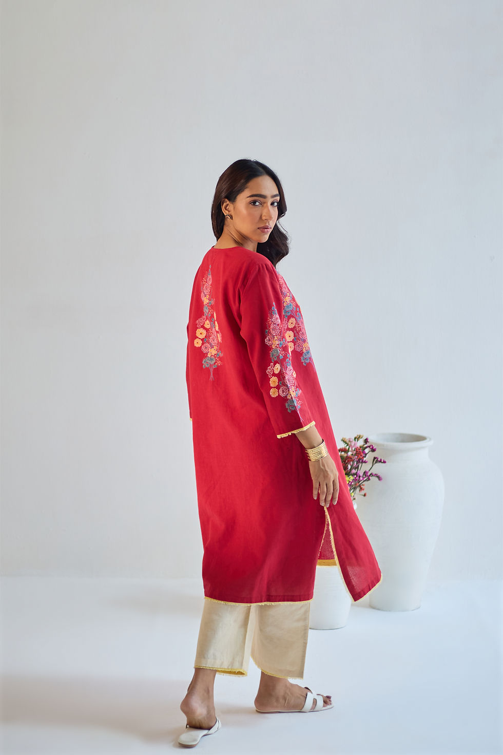 Thumbnail: Gulaab Hand Block Printed Linen Kurta Set - Red