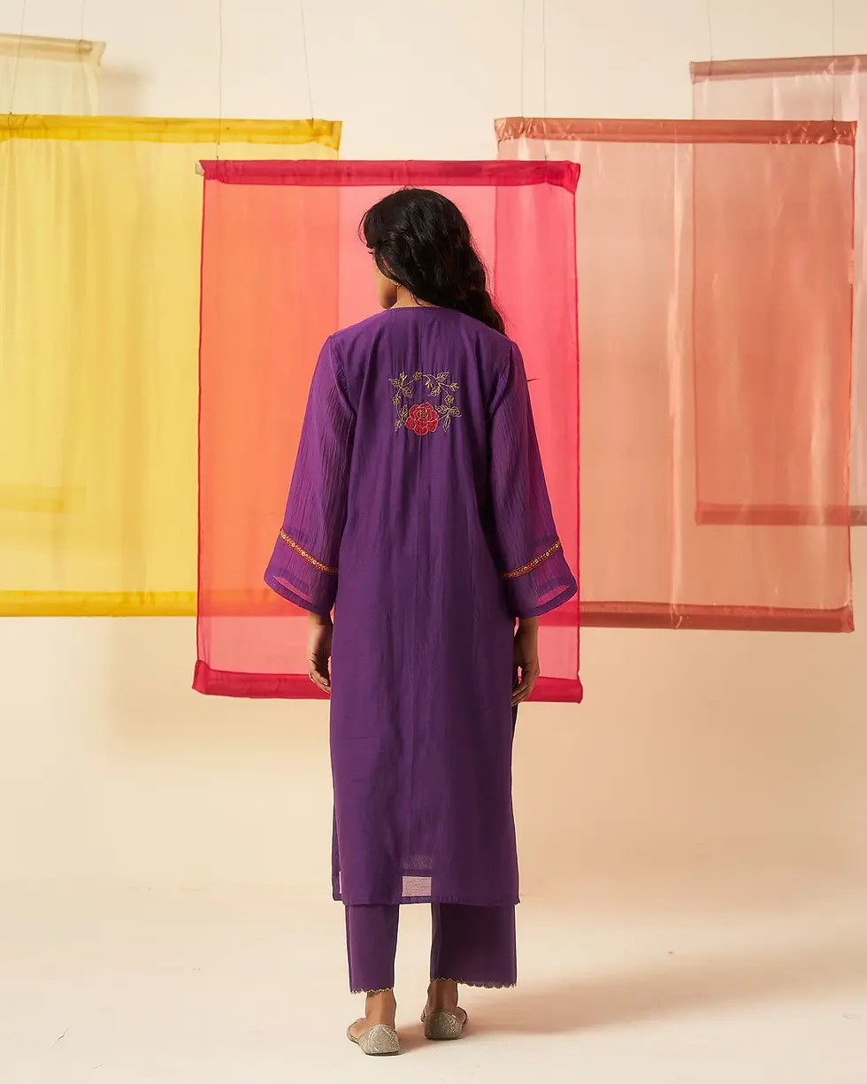 Thumbnail: Anola Store Purple Applique Dori & Dabka Embroidery  Kurta Set