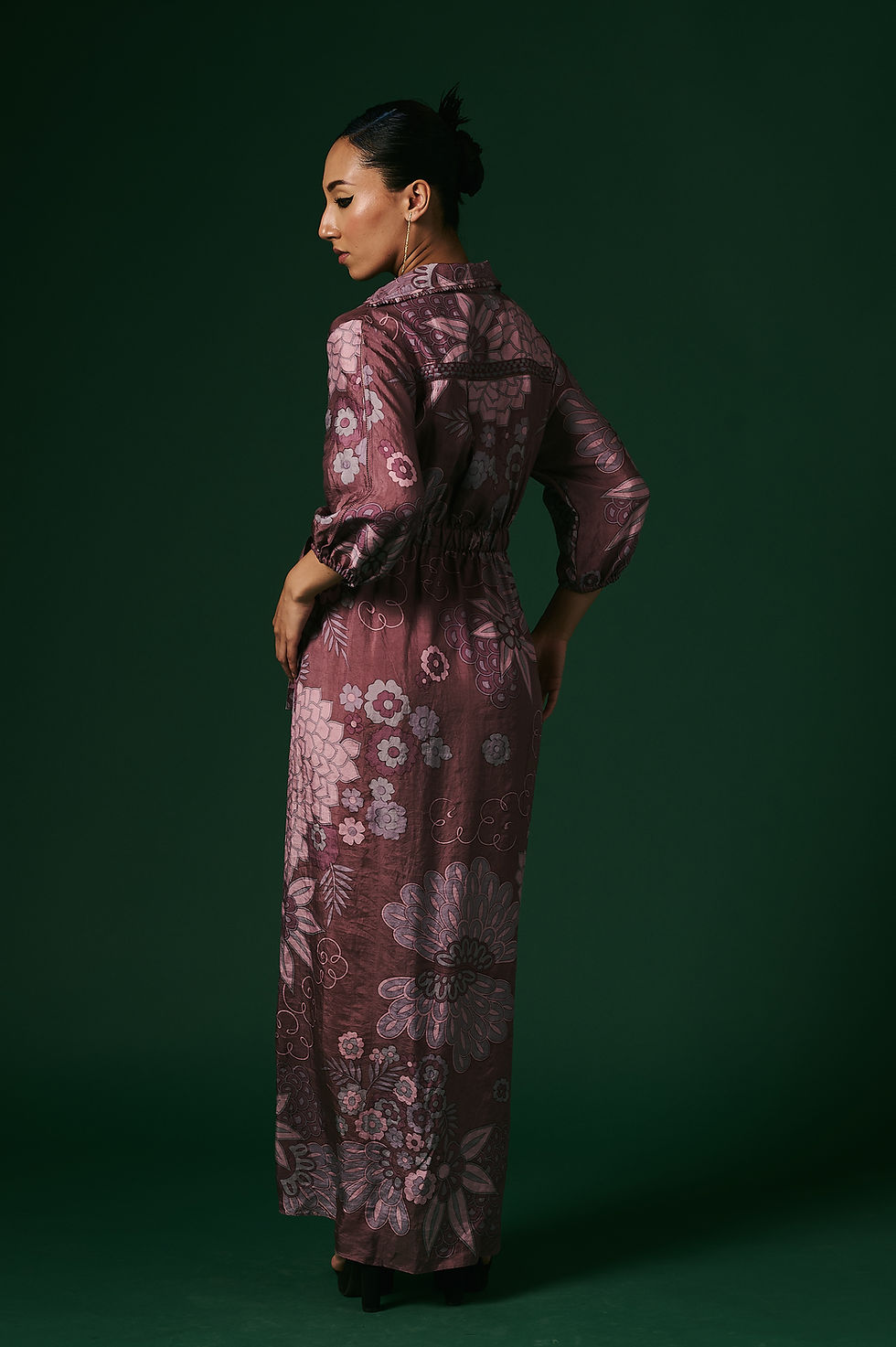 Thumbnail: Deep onion pink Juniper mulberry silk Draped wrap tieup dress
