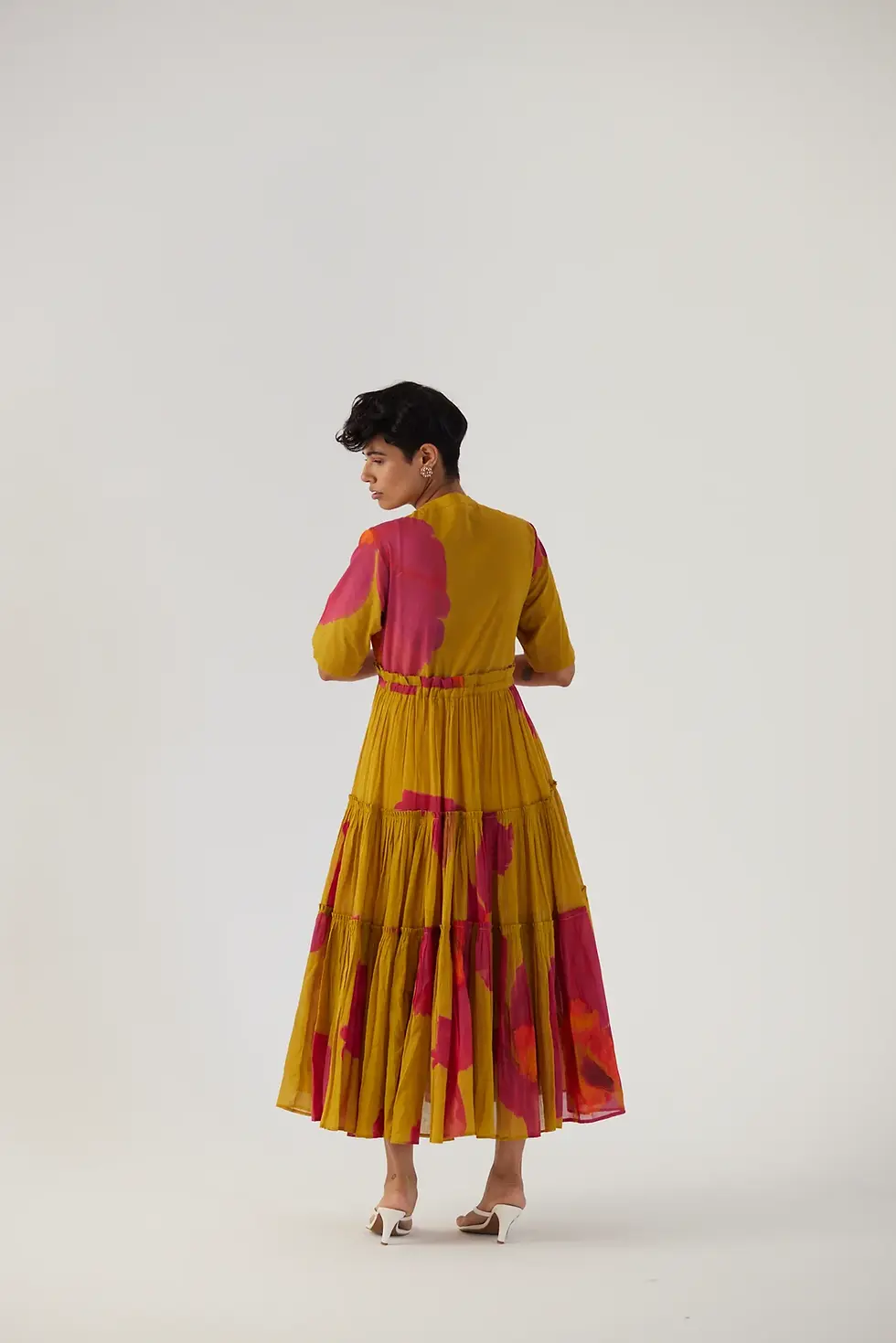 Thumbnail: Pink Mustard Poppies Side Tier Dress