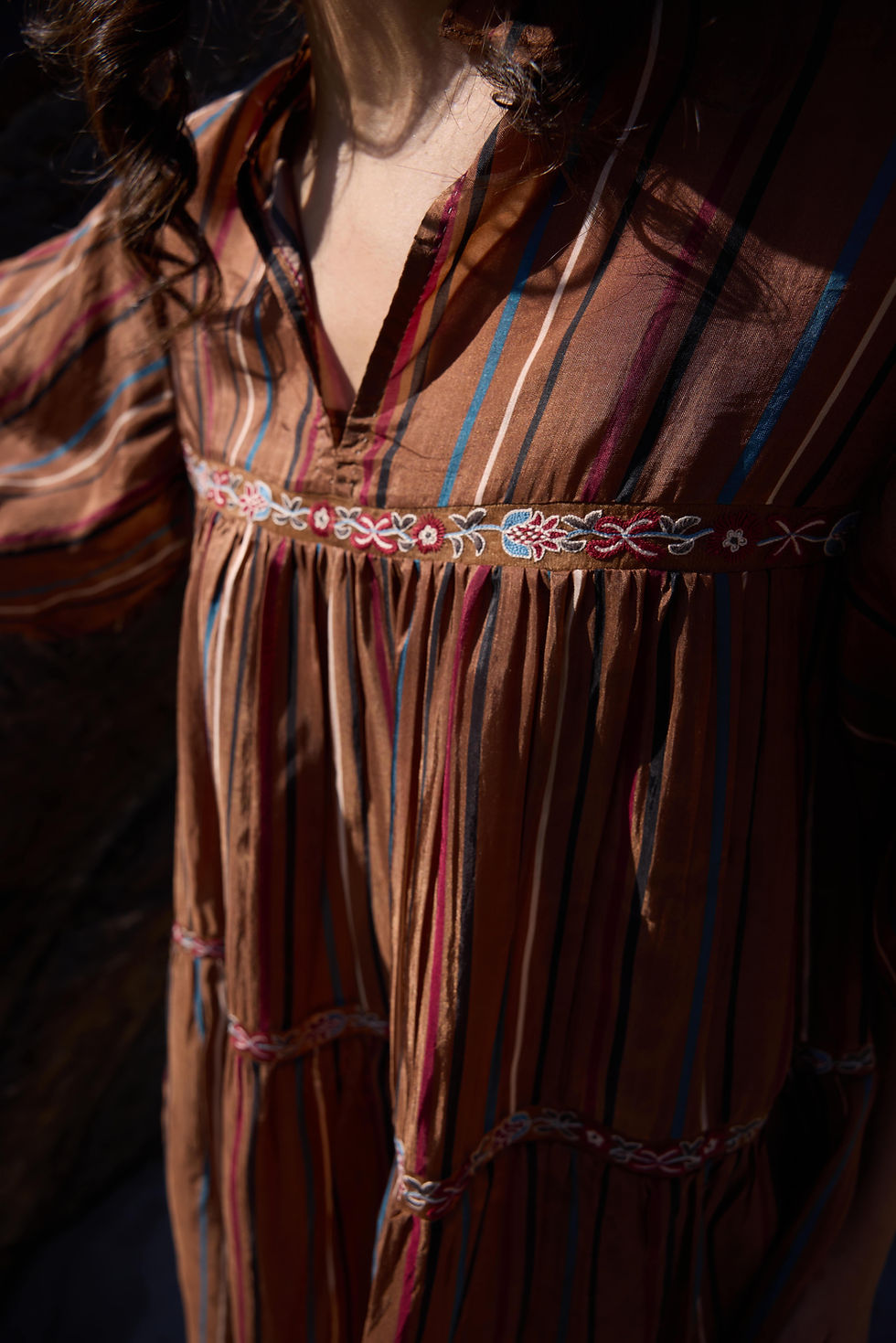 Thumbnail: Jess Tiered Striper Dress - Brown Striper