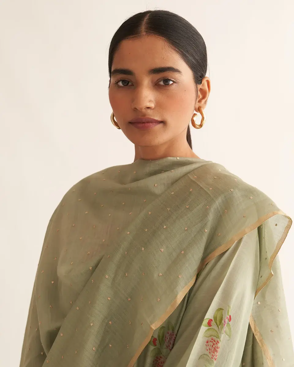 Thumbnail: Zinnia floral buta HabutaiSilk set- Sage Green