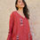 Thumbnail: Brick Red Viscose Tabby Hand Embroidery Floral V Neck Pearl Top
