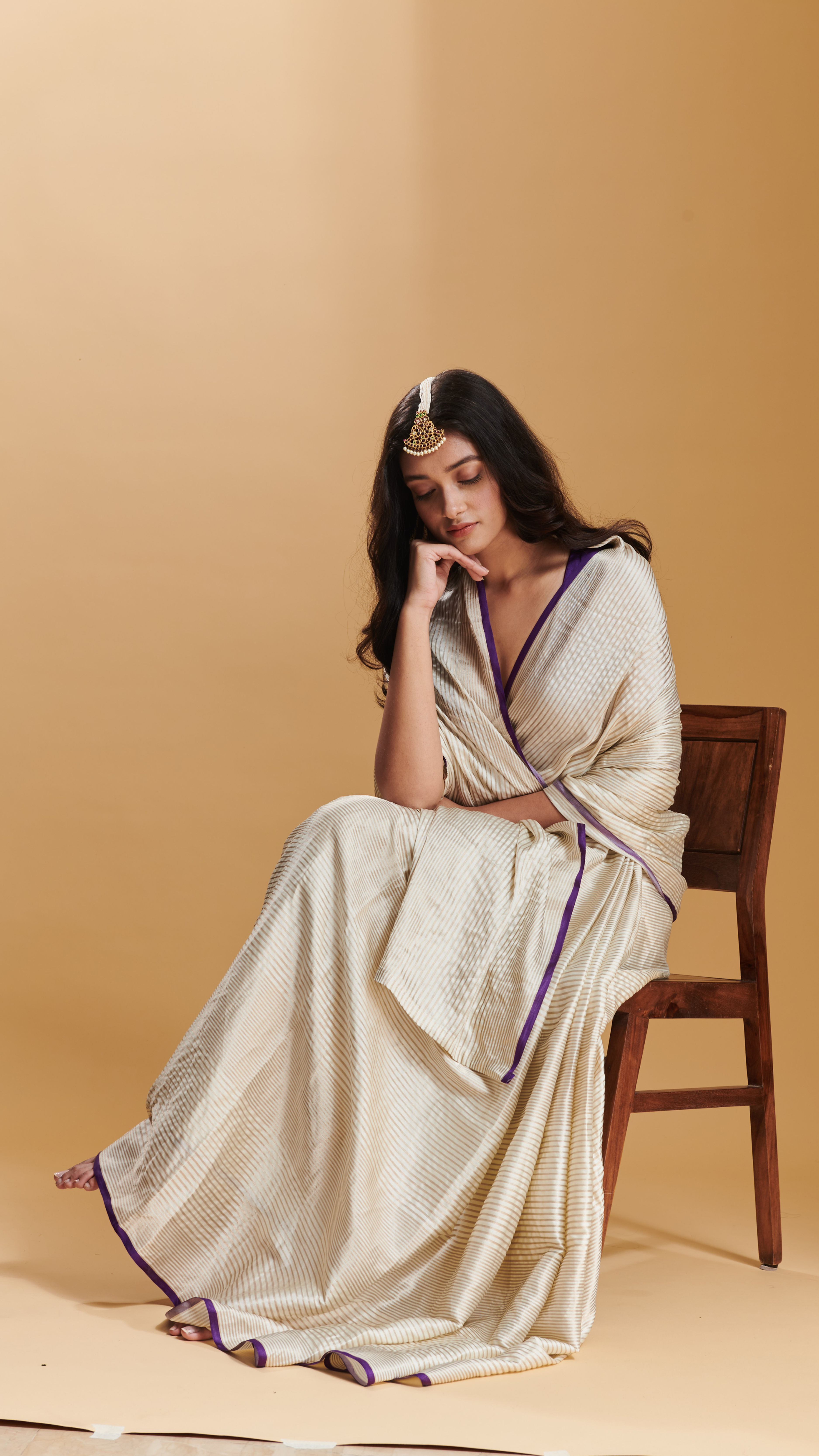 Ivory Silken Ripples Silk Satin Saree