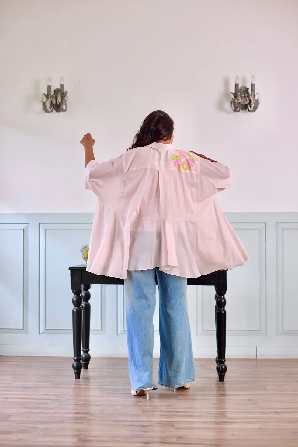 Thumbnail: Rosette Pale Pink Hand Block Printed Mulmul Shirt