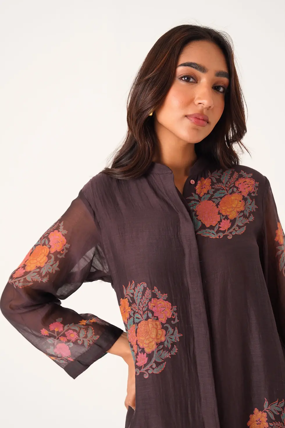 Thumbnail: Rudra Brown Hand Block Printed Kurta Set