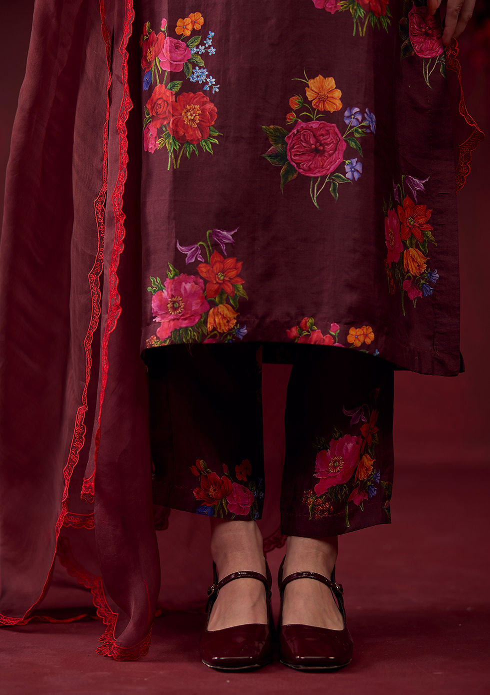 Thumbnail: Enchanted Bloom Burgundy Kurta Set