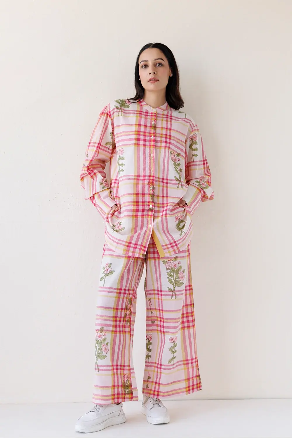 Block Printed Chinese Collar Shirt