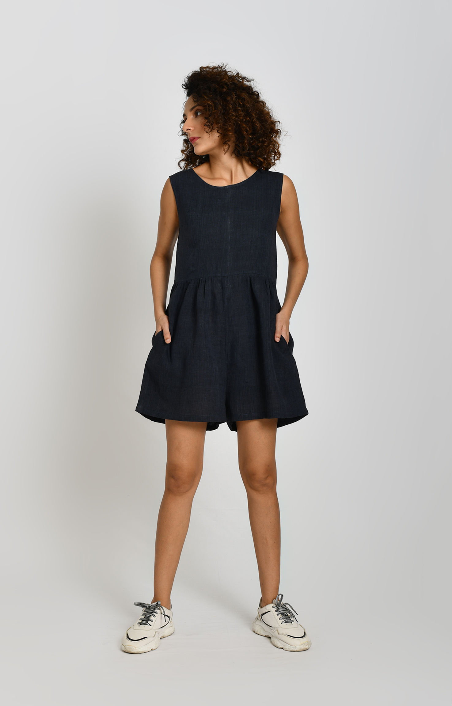 Linen Short Jumsuit- Charcoal