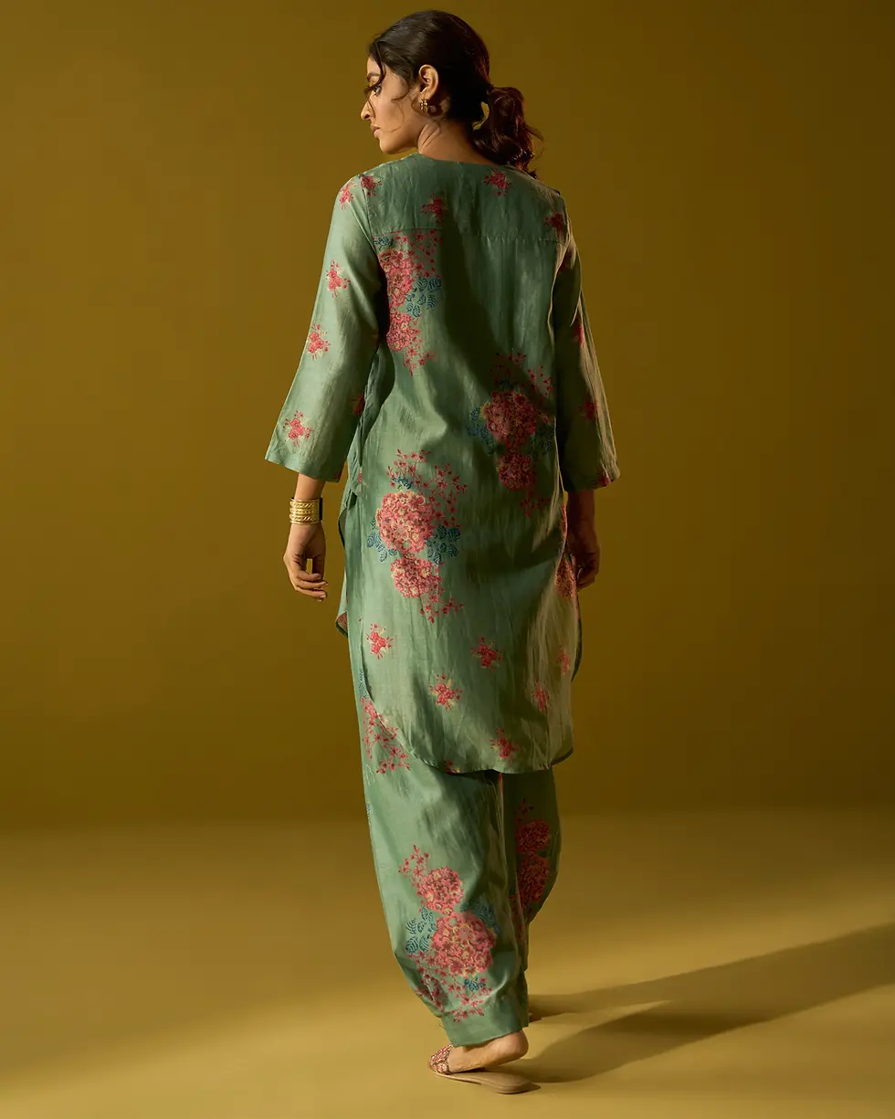 Thumbnail: Hand block printed Co-ord set - Sage Green