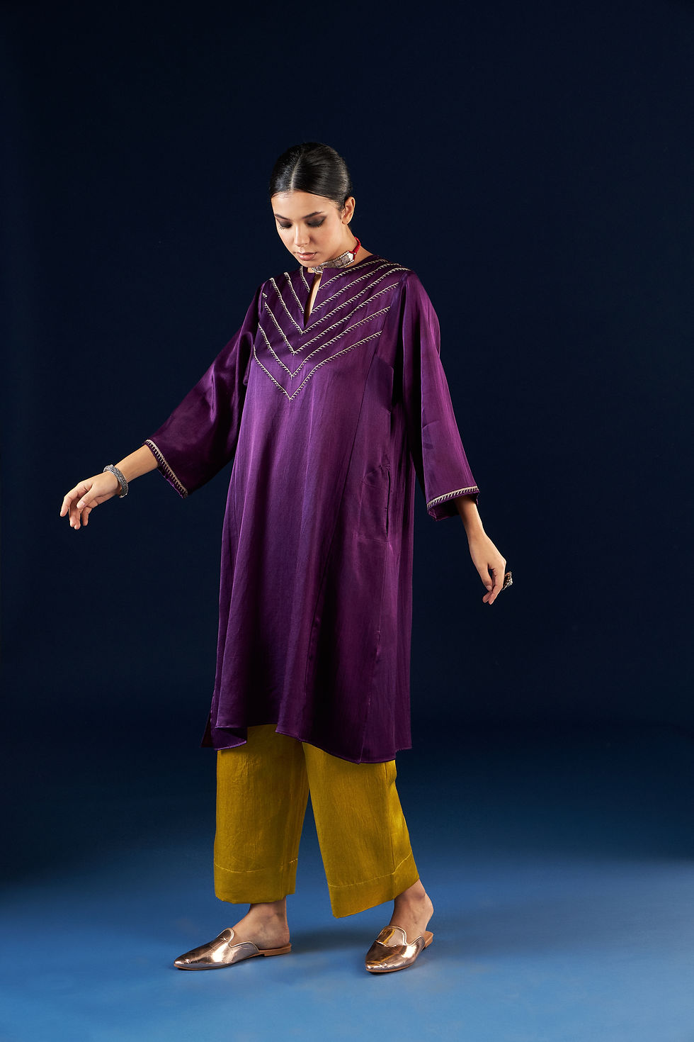 Thumbnail: Kalidaar Kurta Set - Purple, Style B