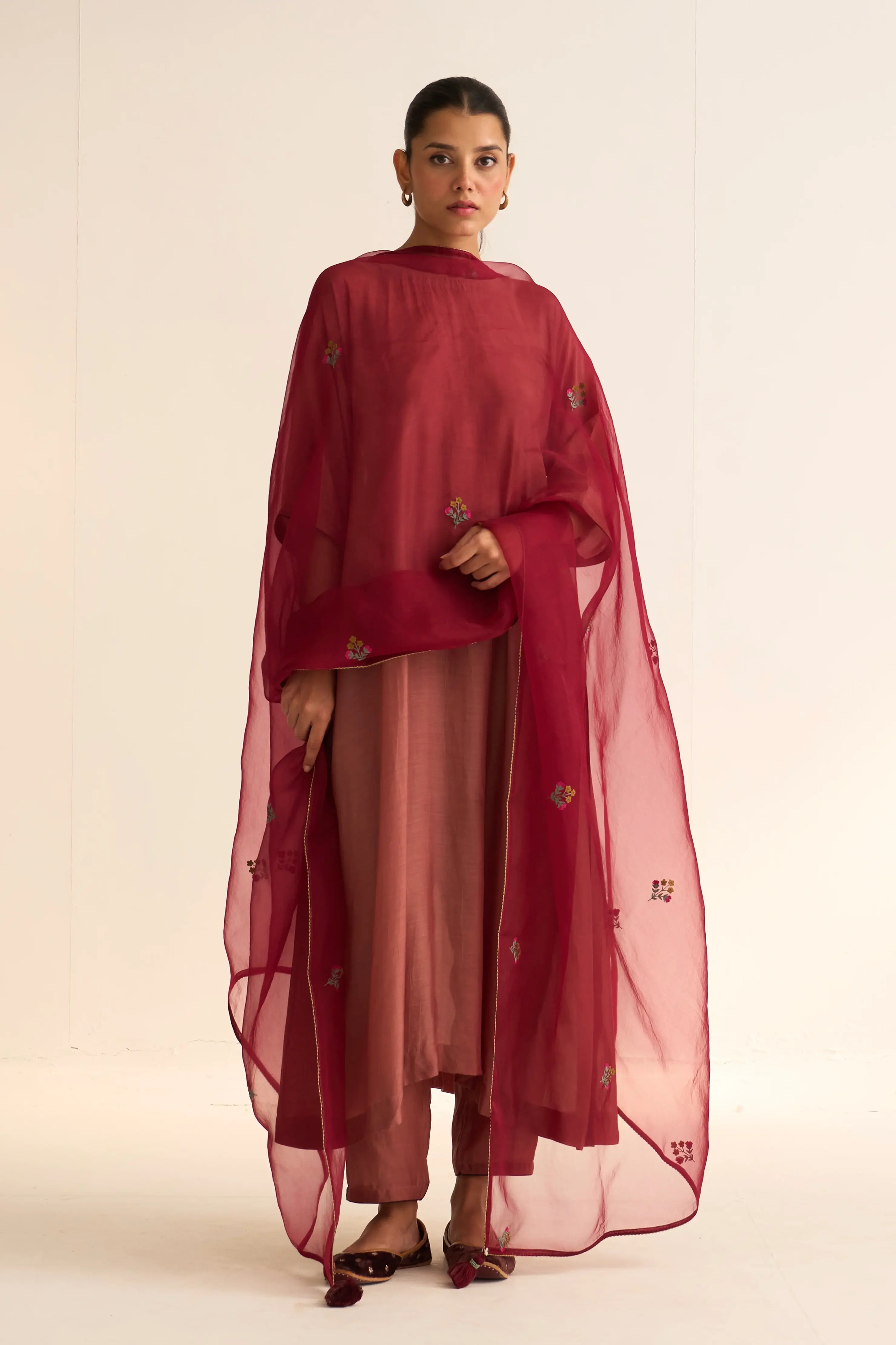 Parisa Deep Red Organza Dupatta
