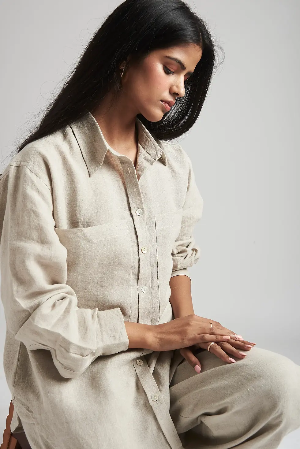 Thumbnail: Undyed Linen Oversized Pocket Shirt
