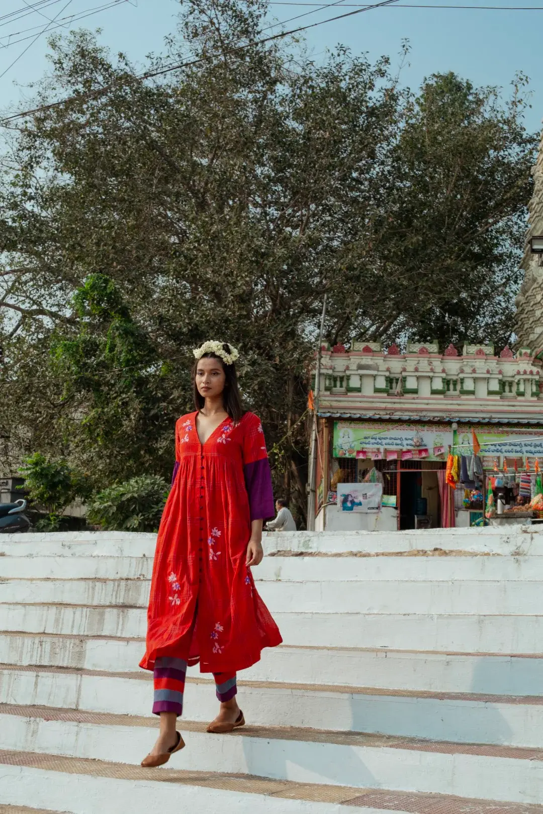 Floral Hand Embriodered in Red and Purple Kurta set
