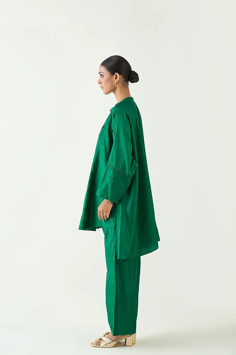 Thumbnail: Ira Silk Kimono Tunic Set - Emerald Green