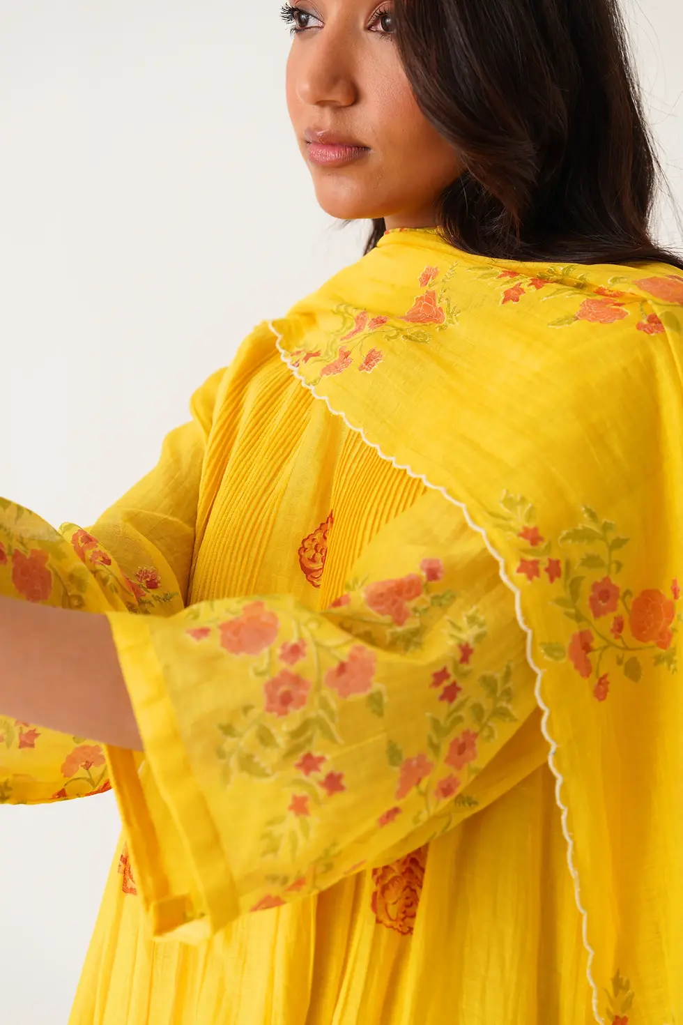 Thumbnail: Phalgun Yellow Pintuck Chanderi Kurta Set