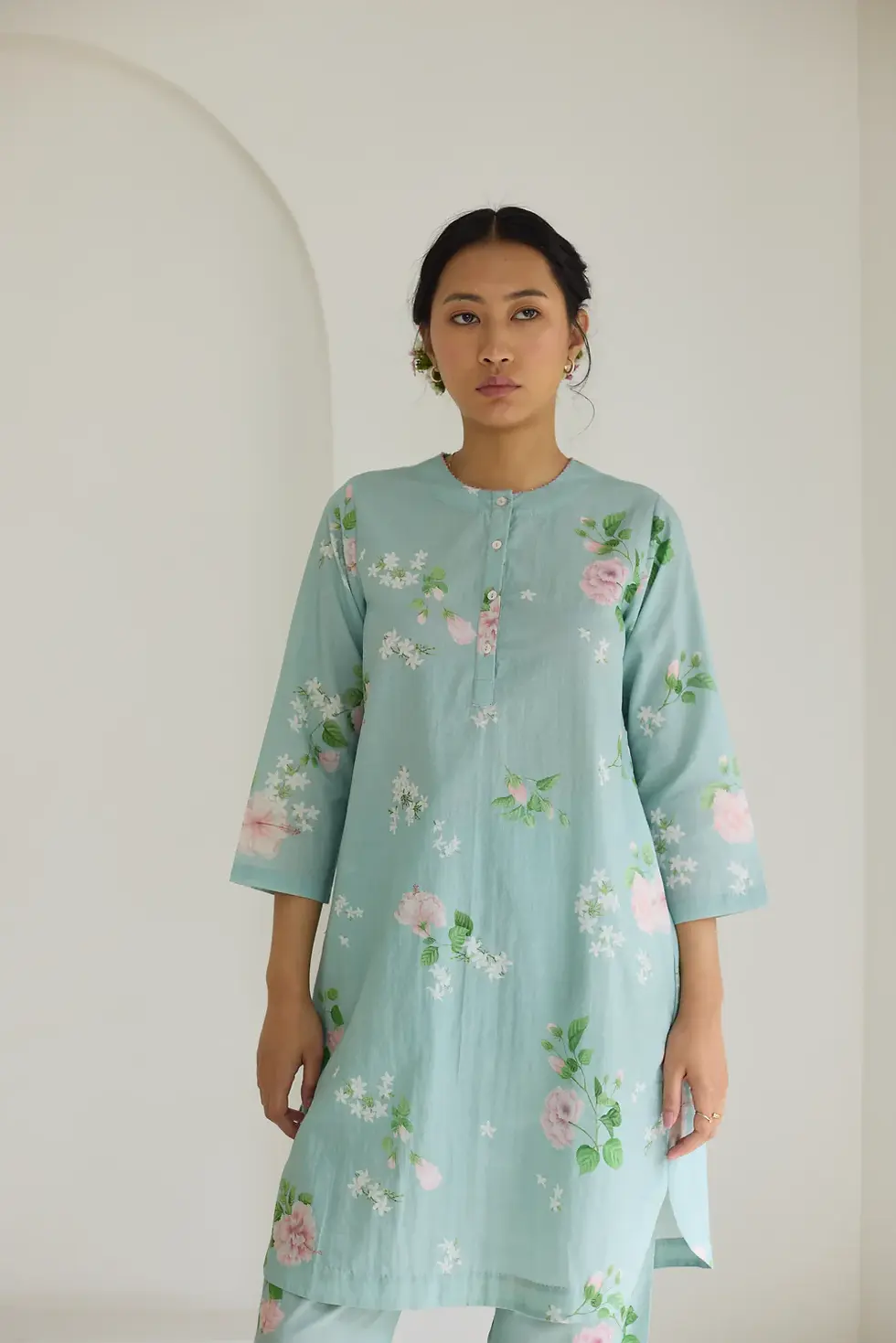 Thumbnail: Pistachio Hibiscus Short Kurta Set