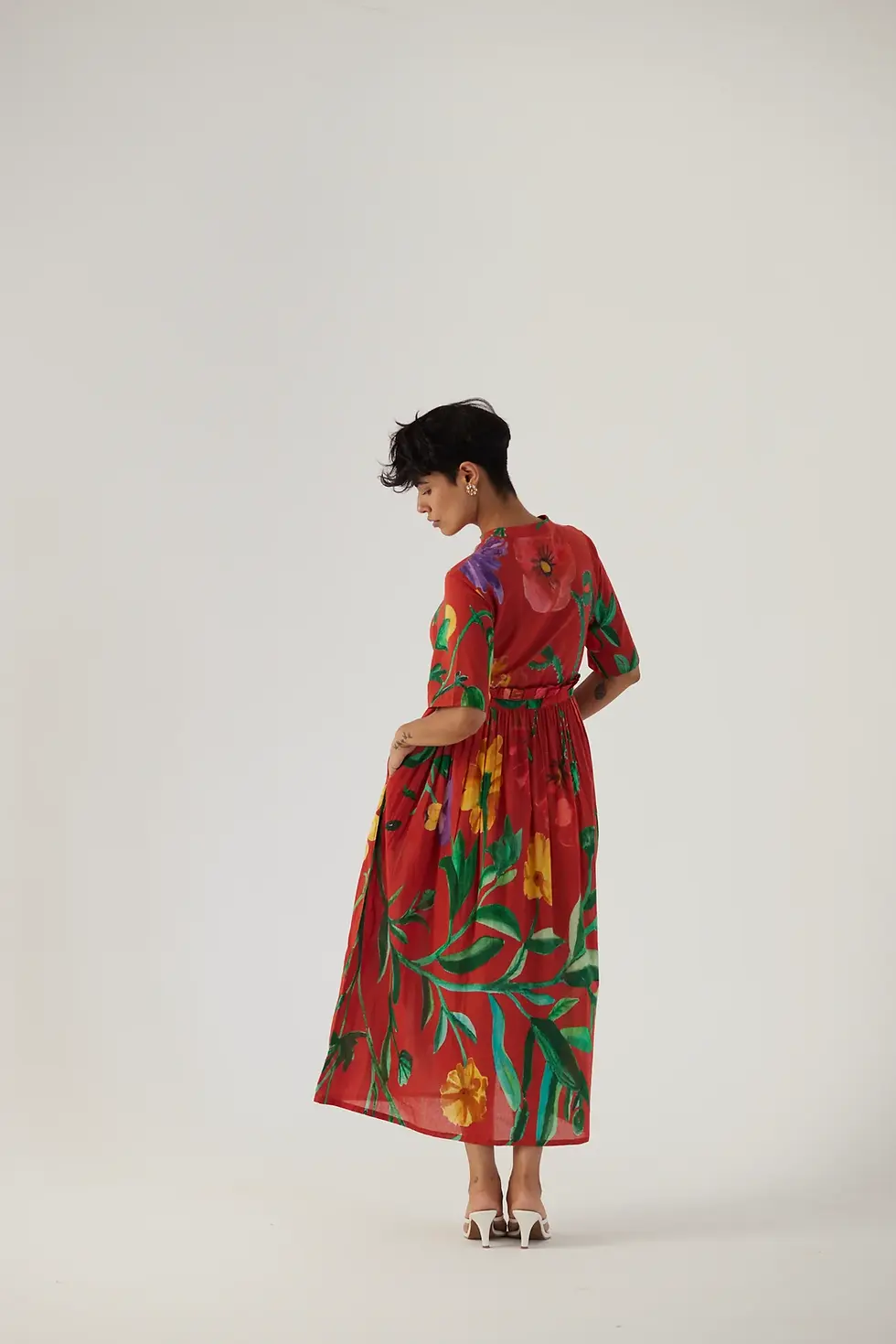 Thumbnail: Big Botanical Red Gathered Dress
