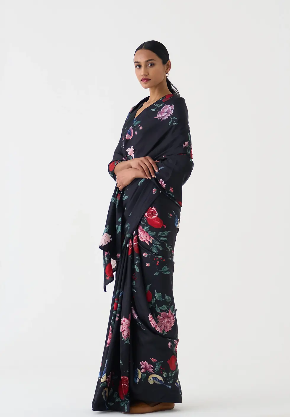 Thumbnail: Bloome Habutai Saree - Black