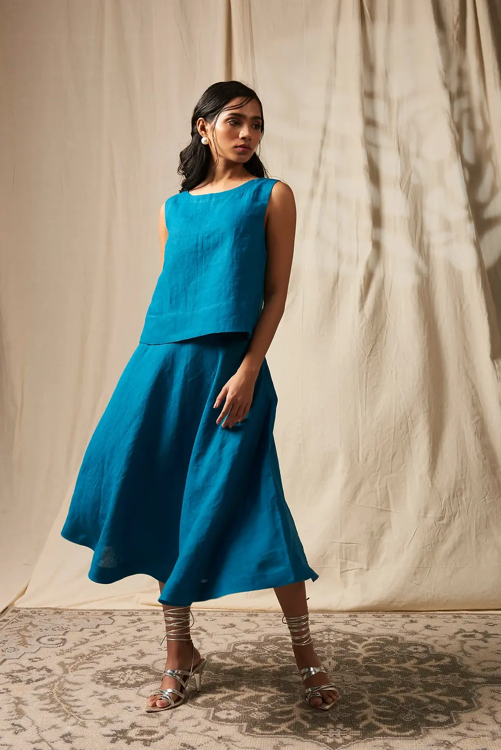 Thumbnail: Indus Linen Flared Skirt Set