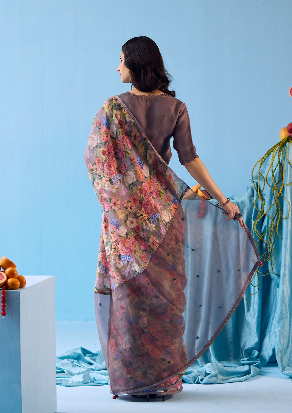 Thumbnail: Whimsical Garden Slate Saree