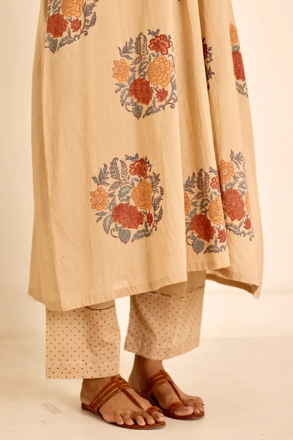 Thumbnail: Deeya Tea Hand Block Printed Mulmul Kurta Set