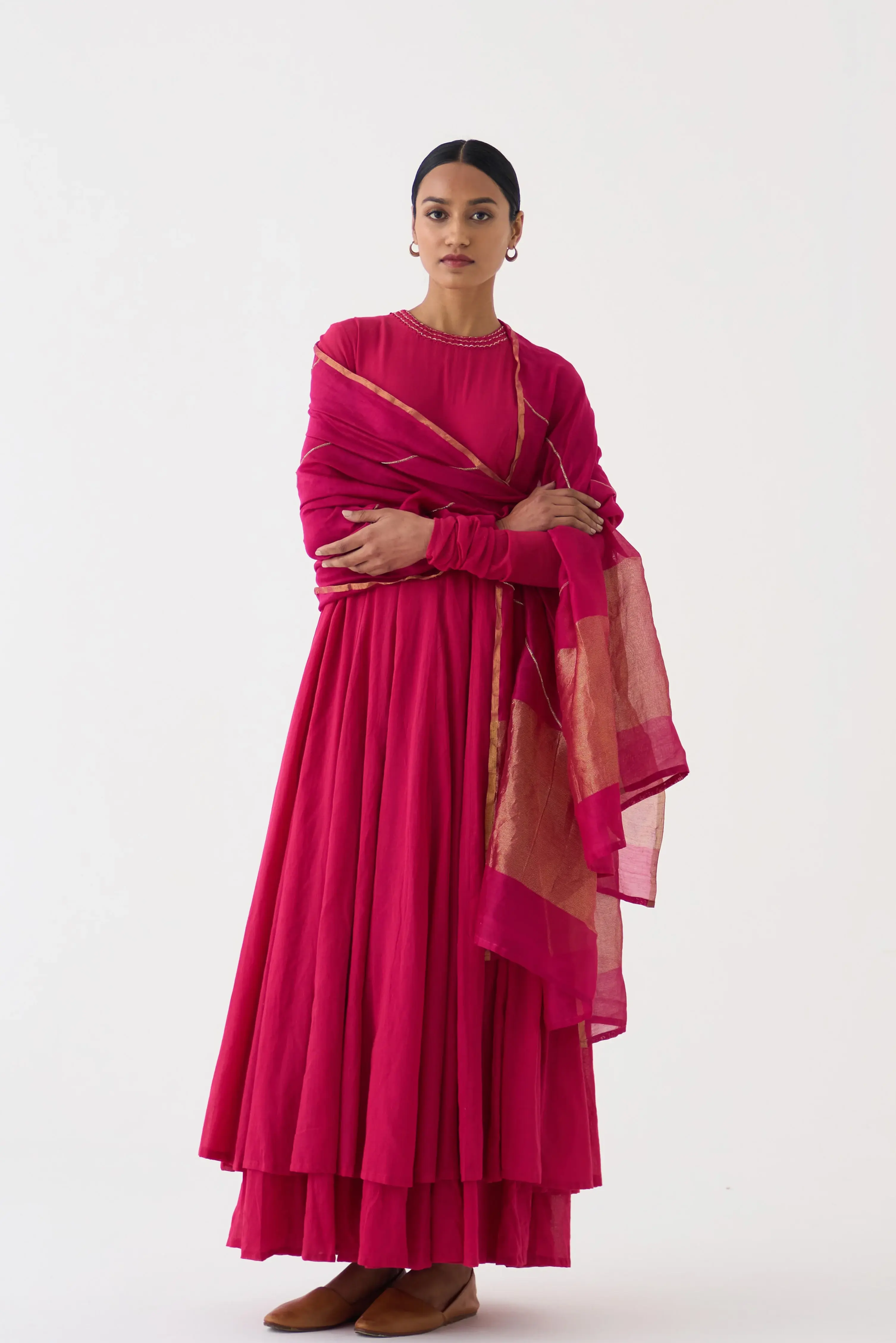 Amrita Ghoomar Anarkali Set - Rani Pink