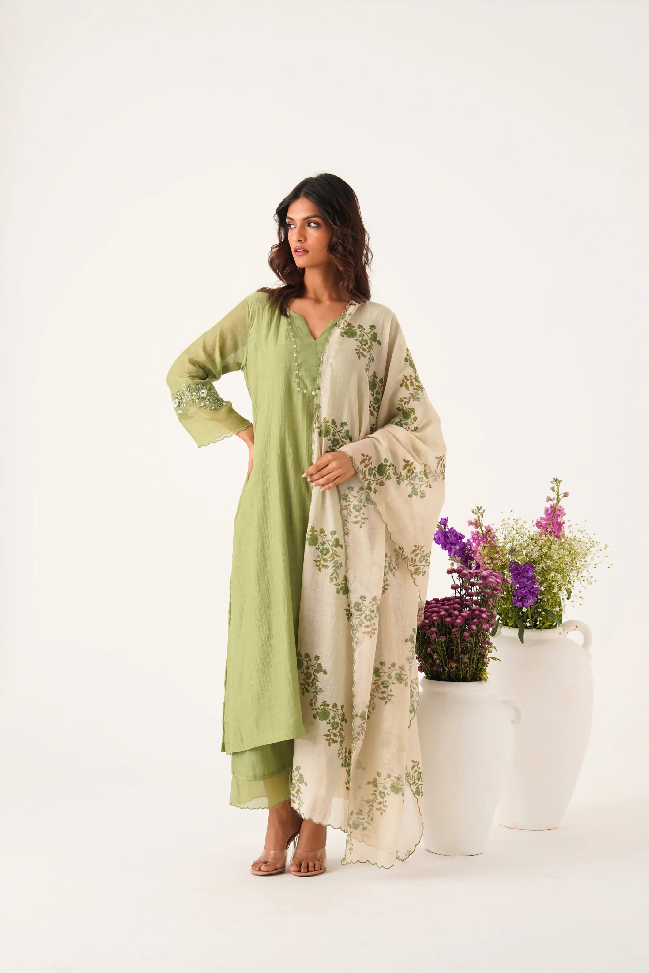 Gul Celedon Green Applique Kurta Set