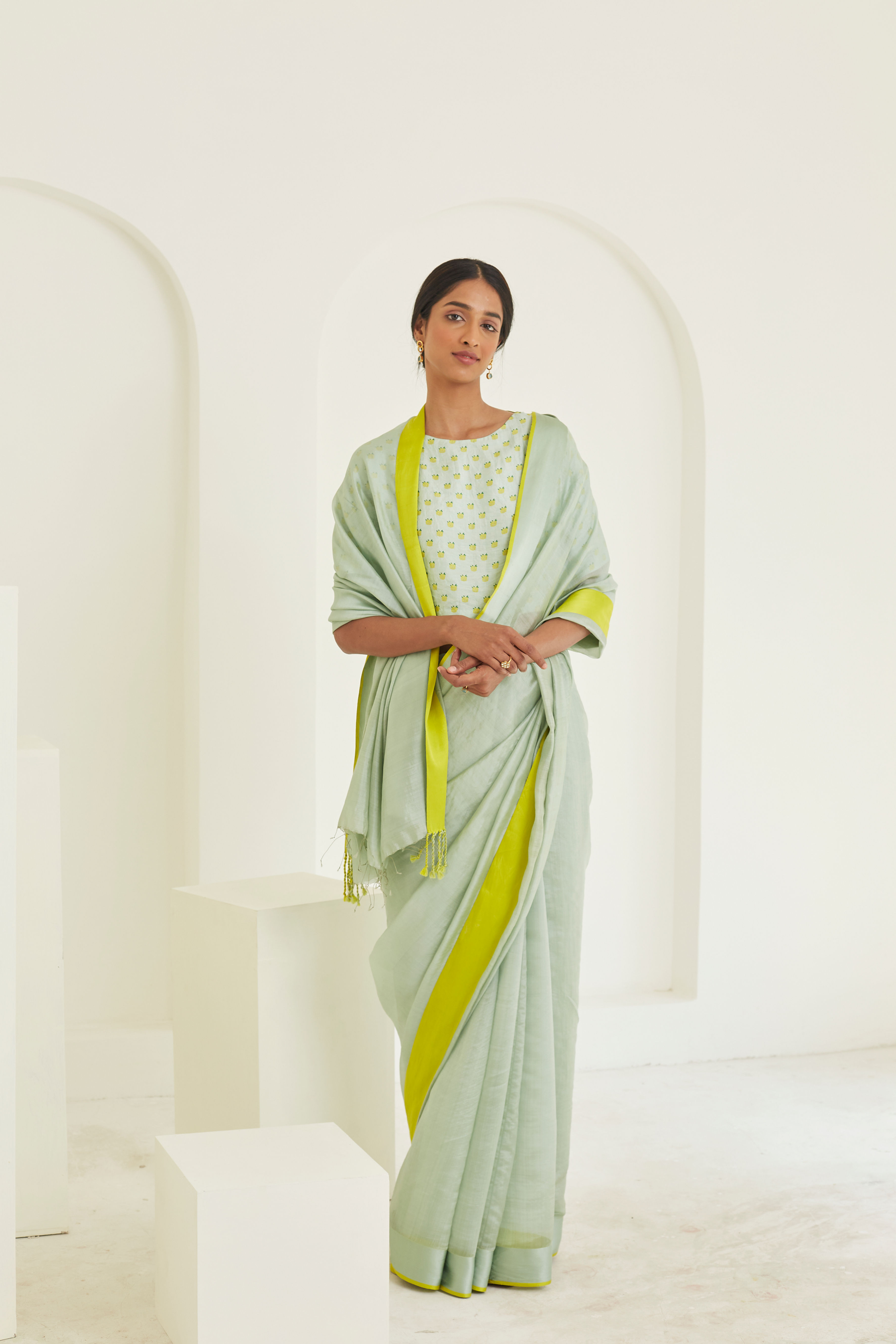 Serendipity Seafoam Mulberry Organza Silk Saree