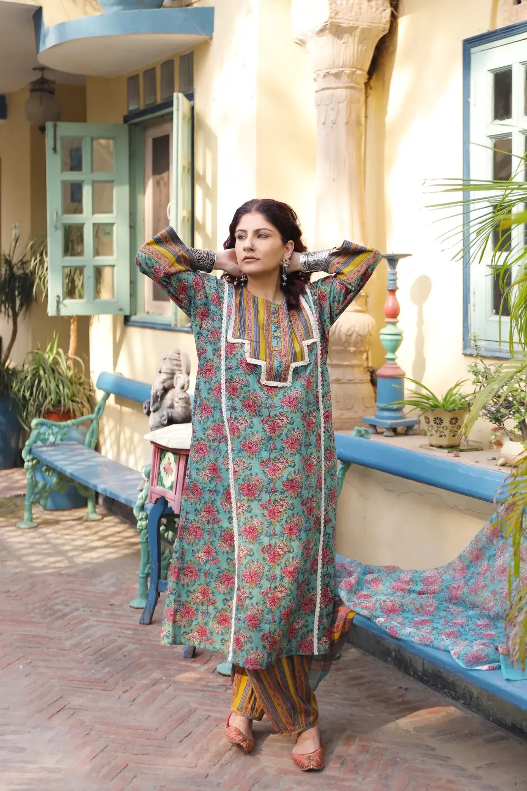 Sehar Blue Multicolor choga set - Blue