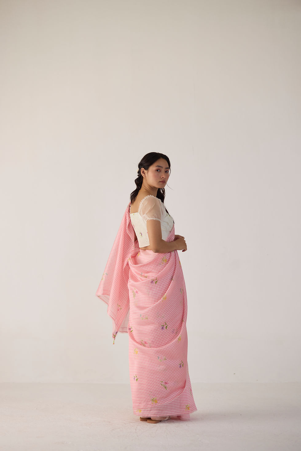 Thumbnail: Serene Meadow Mulberry Organza Silk Sari